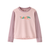 Long sleeve pink sweatshirt with floral embroidered design across chest, front view