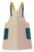 Colorblock corduroy jumper dress with geometric patterned shoulder straps and contrasting pocket details