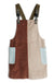 Colorblock corduroy jumper dress with adjustable straps, featuring rust, cream, and light blue panels with front pockets