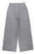 Gray pinstriped wide-leg pants with elastic smocked waistband, front view