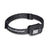 Compact headlamp with adjustable heathered gray strap and single LED lens, angled view