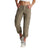 Women's roll-up cargo pants in tan with side pockets and cuffed ankles, front view