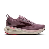 Women's running shoe in mauve purple with cream midsole, lateral side view