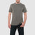 Men's olive green short-sleeve crew neck t-shirt on model, front view