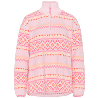 Light pink patterned fleece half-zip pullover with Nordic Fair Isle design, front view