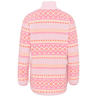 Women's half-zip fleece midlayer with Nordic fair isle pattern, back view showing turtleneck collar