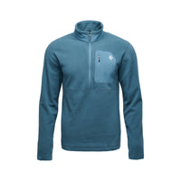 Teal fleece pullover with half-zip closure and chest pocket, front view