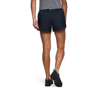 Dark navy athletic shorts with elastic waistband shown on model from behind