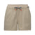 Light beige athletic shorts with drawstring waist and cuffed hems, front view