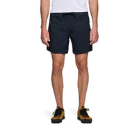 Dark navy athletic shorts with drawstring waist worn by male model