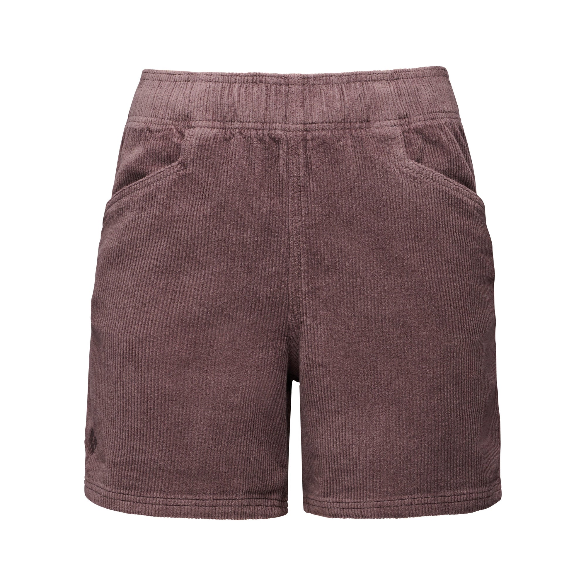 Women's corduroy shorts with elastic waistband and rolled cuffs, front view