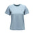 Light blue short sleeve athletic tee shirt with crew neck, front view on white background