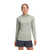 Women's sage green athletic hoodie with long sleeves and hood, worn with navy shorts