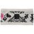 Knit headband in off-white with black Nordic sheep pattern and pink accent, flat lay view