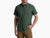 Men's short-sleeve button-up shirt in dark green with chest pocket, front view