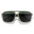 Square aviator sunglasses with matte olive green frame and dark tinted lenses, front view