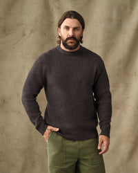 Men's waffle knit crewneck sweater in dark heather, front on-model view