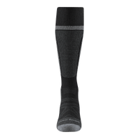 Tall knee-high compression sock in black with gray stripe and reinforced toe, front view