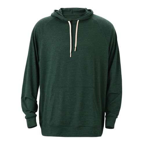 Dark green pullover hoodie with drawstrings and long sleeves, front view