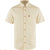Men's short-sleeve button-up shirt in off-white with chest pocket and wooden buttons, front view