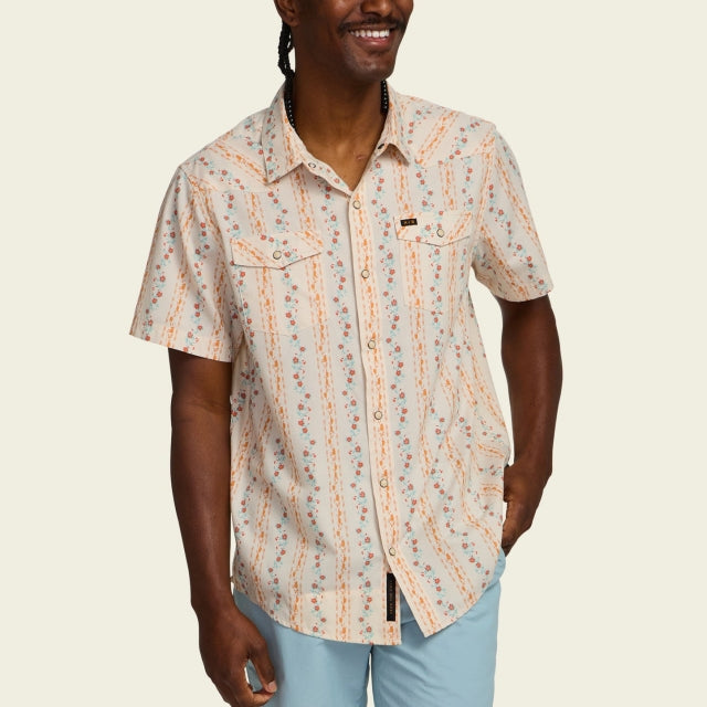 Howler Brothers Ms H Bar B Snapshirt Hibiscus Ribbons: Riverbed Oxford
