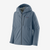 Blue-gray hooded jacket with full zip front and chest pocket, studio view