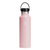 Light pink insulated stainless steel water bottle with black flex cap and carry handle, front view