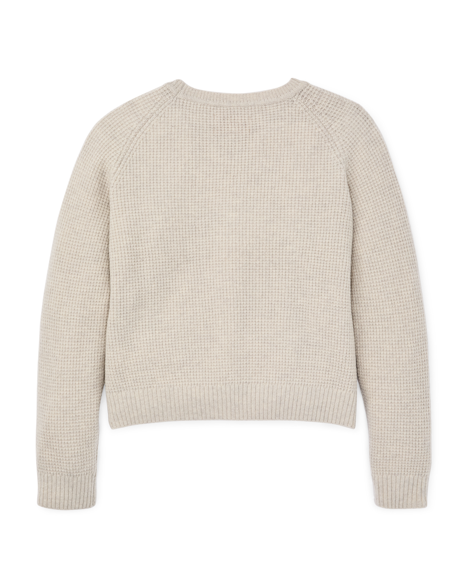 Women's waffle knit pullover sweater in cream, back view, long sleeves with ribbed cuffs and hem
