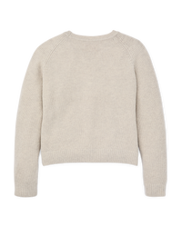 Women's waffle knit pullover sweater in cream, back view, long sleeves with ribbed cuffs and hem