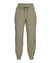 Olive green women's jogger pants with high waistband and drawstring tie, front view