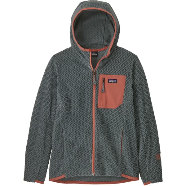 Kids' full-zip hooded fleece jacket with textured body and contrast chest pocket, front view