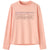 Light pink long sleeve t-shirt with mountain logo graphic on chest, front view
