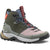 Mid-height hiking boot with colorblock design, lace-up closure, and rugged outsole, side view