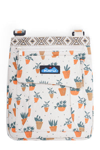 Small crossbody bag with plant pot pattern, front flap pocket and adjustable strap