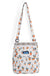 Small crossbody bag with plant pot pattern and adjustable strap on white background