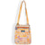 Crossbody bag with orange geometric tribal pattern, adjustable strap and front zip pocket