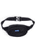 Black canvas fanny pack with adjustable strap and multiple zippered compartments
