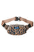 Tan canvas fanny pack with black chevron pattern and adjustable belt strap