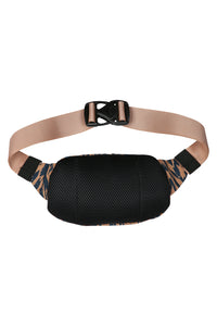 Canvas waist pack with chevron pattern, mesh front pocket and adjustable webbing strap