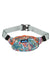 Colorful patterned fanny pack with adjustable gray strap and black buckle, front view