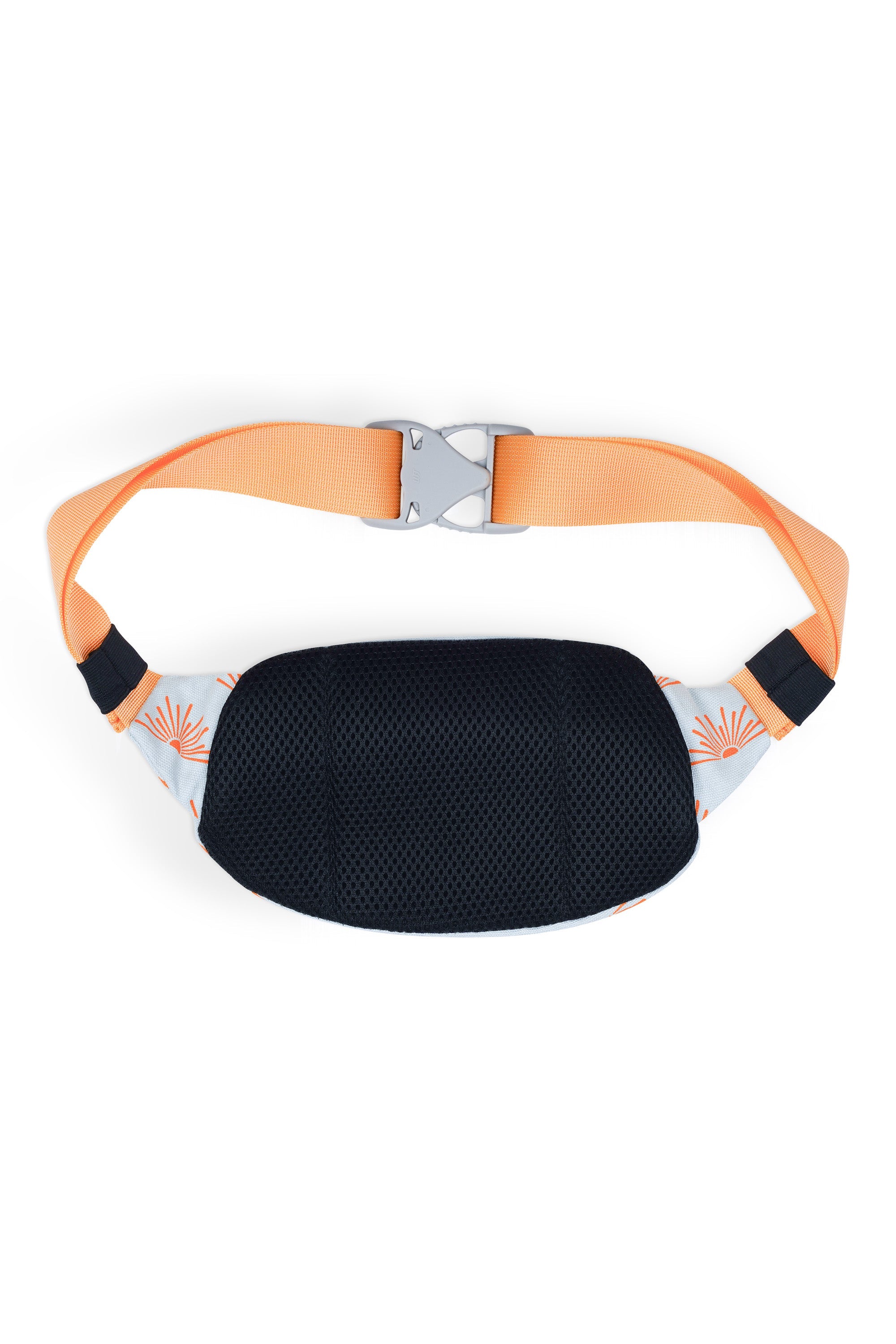 Canvas waist pack with coral shell pattern, mesh front panel and adjustable orange webbing strap