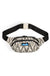 Geometric patterned fanny pack with black adjustable strap on white background