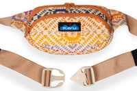 Canvas fanny pack with colorful tribal geometric pattern and adjustable waist strap