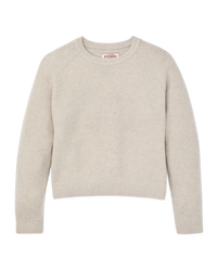 Women's waffle knit crewneck sweater in off-white, flat lay view showing raglan sleeves