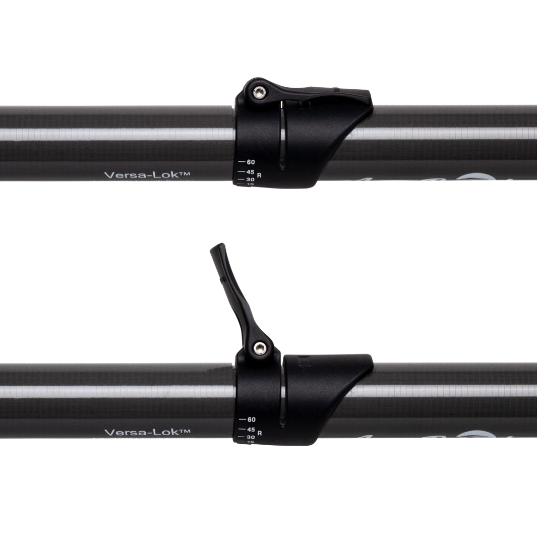Two-piece kayak paddle shaft showing adjustable locking mechanism with measurement markings