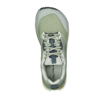Light green trail running shoe with cream accents shown from top view