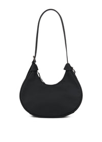 Black mini hobo bag with curved crescent shape and single shoulder strap