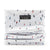 Folded neck warmer tube scarf with white fabric printed with tiny colorful skier figures