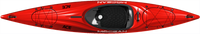 Red sea kayak shown from above with black cockpit and deck rigging