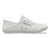 Light colored canvas sneaker with white laces and textured sole, side profile view